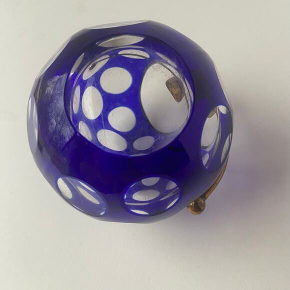 Marita Voigt For Harzkristall Ashtray Blue Art Glass & Brass Space Age MCM 1970 - Picture 2 of 7